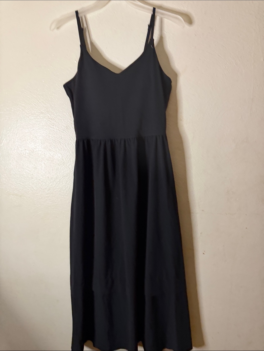 Athleta Black Spaghetti Strap Midi Dress with pockets and layers